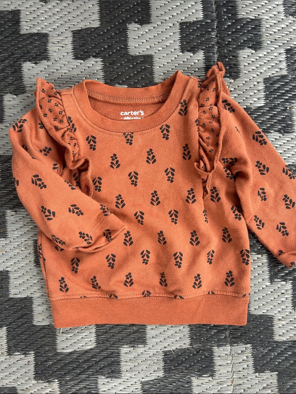 So Cute!! Carter's Rust Orange Floral Ruffle Sweatshirt EUC